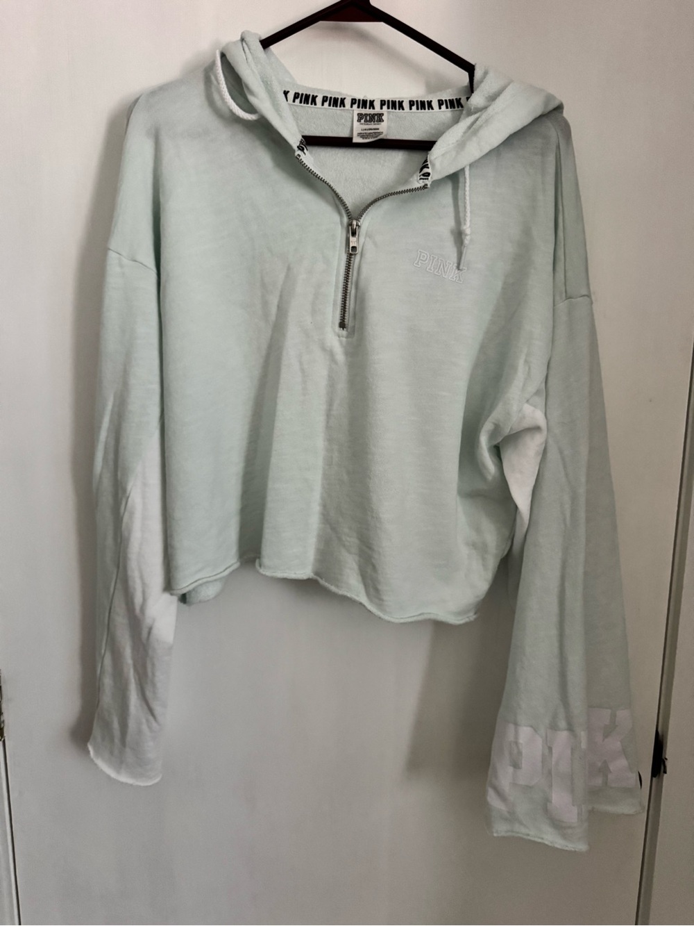 PINK Victoria's Secret Mint Half-Zip Cropped Hoodie